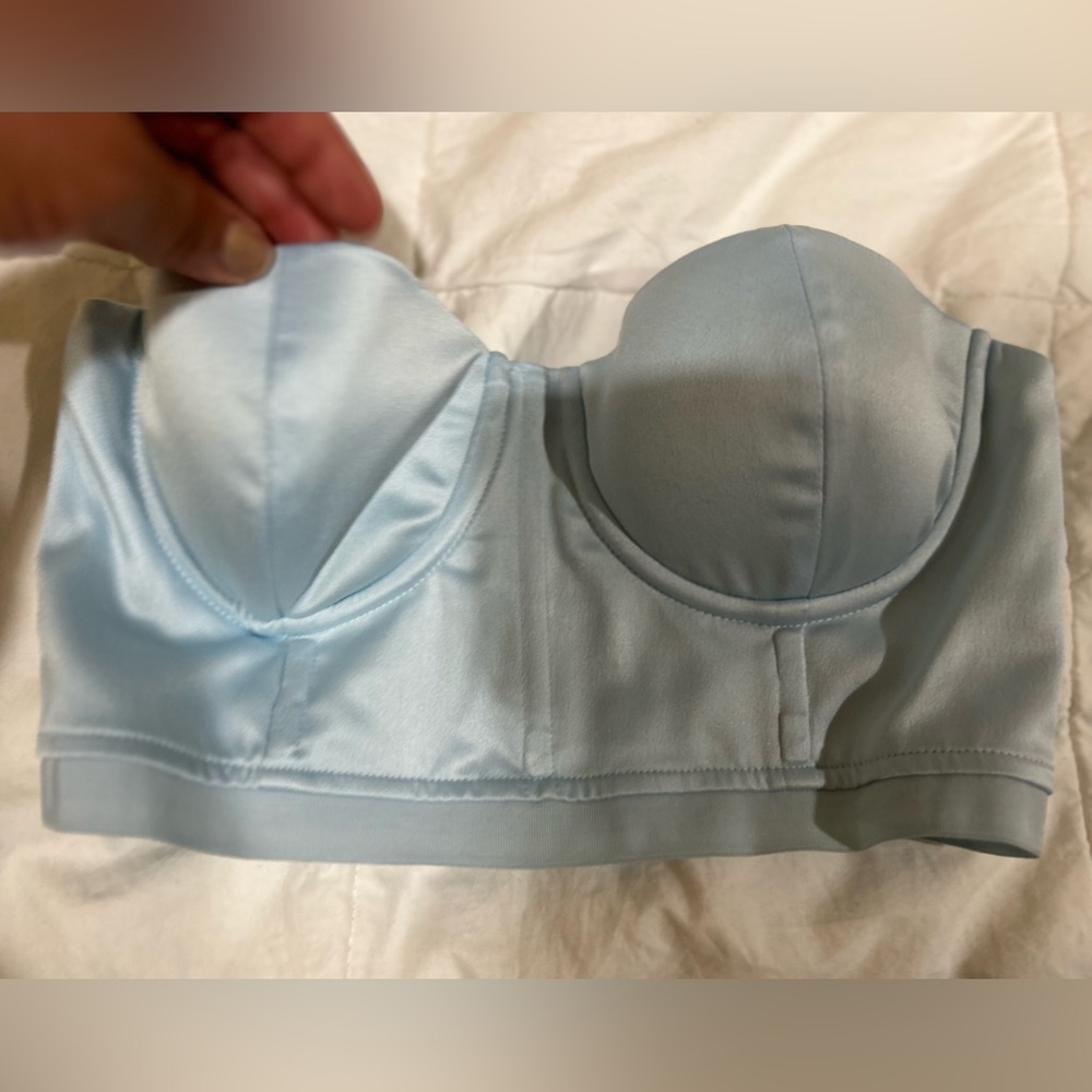 Michael Costello X Revolve Bustier in Powder Blue Satin - Picture 3 of 5